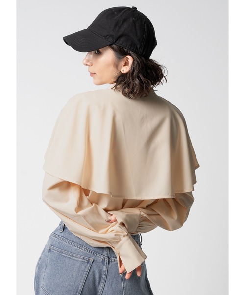 Adoon plain（アドーンプレーン）の「ケープブラウス（シャツ/ブラウス・レディース・ホワイト/ライトイエロー/ブルー/ブラック・FREE）」の8枚目の写真