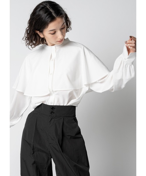 Adoon plain（アドーンプレーン）の「ケープブラウス（シャツ/ブラウス・レディース・ホワイト/ライトイエロー/ブルー/ブラック・FREE）」の13枚目の写真