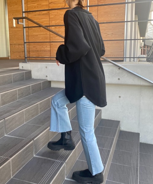 ISOOK（アイスー）の「レイヤードデザインワッフルトップス(kiharu original) / サーマル レイヤード オーバーサイズ プルオーバー ロンT 秋服 秋トップス（Tシャツ/カットソー・レディース・アイボリー/ブラック/モカ・FREE）」の17枚目の写真