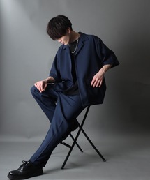ポリトロ オープンカラー シャツ&テーパードパンツ セットアップ