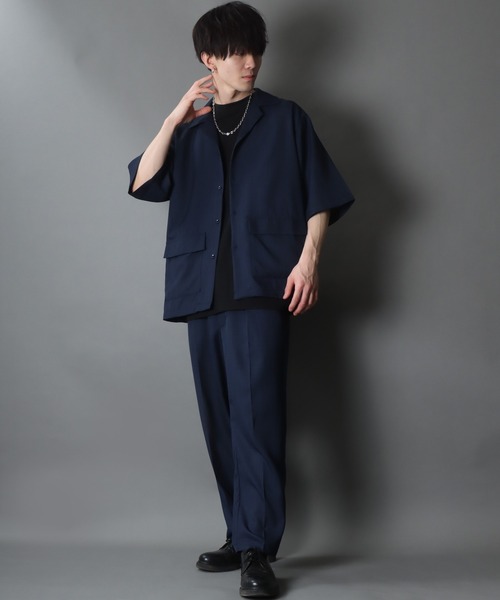 セール】ポリトロ オープンカラー シャツ＆テーパードパンツ