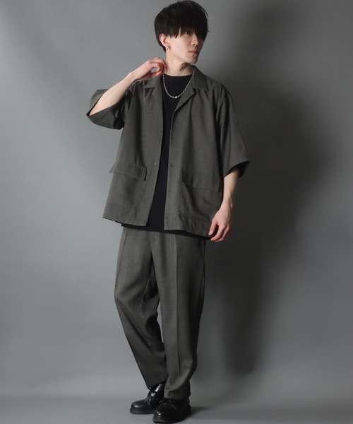 セール】ポリトロ オープンカラー シャツ＆テーパードパンツ