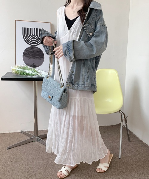 emi+(エミプラス)の「ワッシャーシフォンキャミソールワンピース(ワンピース・レディース・ブラック/カーキ/ピンク/ホワイト・L/M)」の8枚目の写真