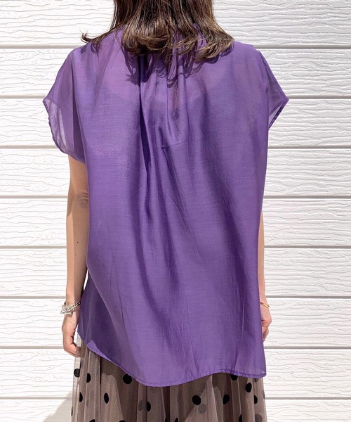 Q（キュー）の「シアーローンスキッパーシャツ（シャツ/ブラウス・レディース・ブラック/グレイッシュベージュ/パープル・MEDIUM）」の6枚目の写真