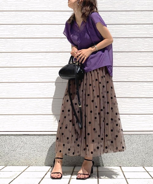 Q（キュー）の「シアーローンスキッパーシャツ（シャツ/ブラウス・レディース・ブラック/グレイッシュベージュ/パープル・MEDIUM）」の10枚目の写真