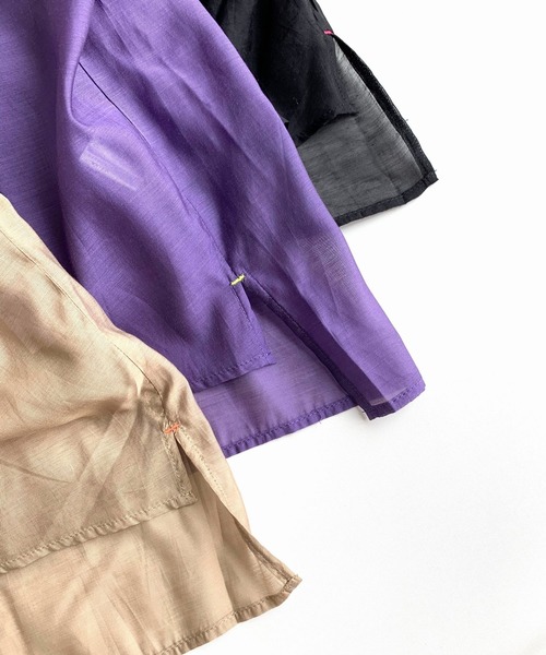 Q（キュー）の「シアーローンスキッパーシャツ（シャツ/ブラウス・レディース・ブラック/グレイッシュベージュ/パープル・MEDIUM）」の14枚目の写真