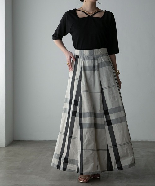 Anss.me（アンスミー）の「【Anss.me】チェックタフタボリュームマキシスカート（スカート・レディース・ブラック/ホワイト/ネイビー・FREE）」の8枚目の写真