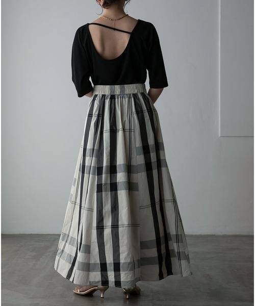 Anss.me（アンスミー）の「【Anss.me】チェックタフタボリュームマキシスカート（スカート・レディース・ブラック/ホワイト/ネイビー・FREE）」の9枚目の写真