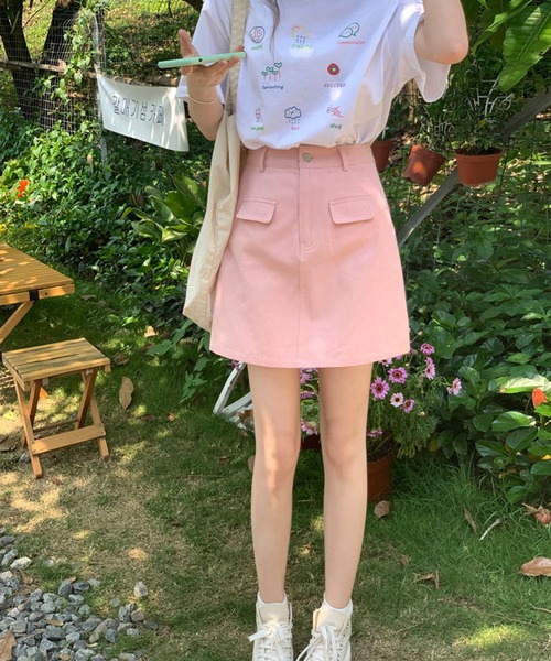 Jasmine Grandiflorum(ジャスミングランディフローラム)の「【Jasmine】ハイウエストカラーキャンバススカート(スカート・レディース・ベージュ/スモークピンク/ブルー/ブラック/ピンク/グリーン・MEDIUM/SMALL/LARGE)」の11枚目の写真