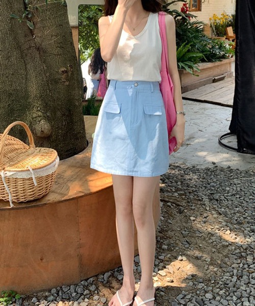 Jasmine Grandiflorum(ジャスミングランディフローラム)の「【Jasmine】ハイウエストカラーキャンバススカート(スカート・レディース・ベージュ/スモークピンク/ブルー/ブラック/ピンク/グリーン・MEDIUM/SMALL/LARGE)」の16枚目の写真