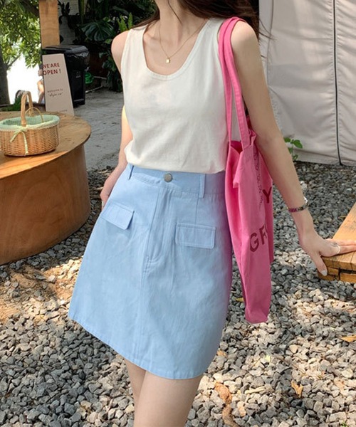 Jasmine Grandiflorum(ジャスミングランディフローラム)の「【Jasmine】ハイウエストカラーキャンバススカート(スカート・レディース・ベージュ/スモークピンク/ブルー/ブラック/ピンク/グリーン・MEDIUM/SMALL/LARGE)」の19枚目の写真