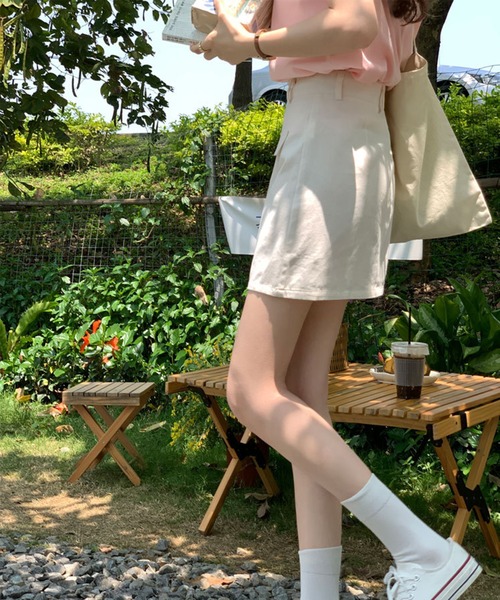 Jasmine Grandiflorum(ジャスミングランディフローラム)の「【Jasmine】ハイウエストカラーキャンバススカート(スカート・レディース・ベージュ/スモークピンク/ブルー/ブラック/ピンク/グリーン・MEDIUM/SMALL/LARGE)」の20枚目の写真