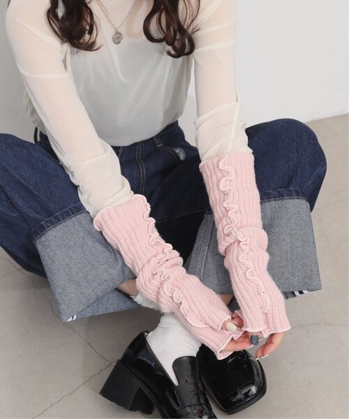 RAY CASSIN(レイカズン)の「メローニットアームウォーマー(アームカバー・レディース・ブラック/ピンク/キナリ・FREE)」の1枚目の写真