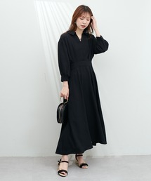 スキッパー衿7分袖ワンピース
