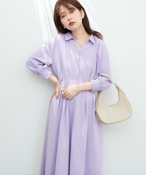 natural couture(ナチュラルクチュール)の「スキッパー衿7分袖ワンピース(ワンピース・レディース・その他2/ブラック/モカ/グリーン/ラベンダー/ドット・FREE)」の18枚目の写真