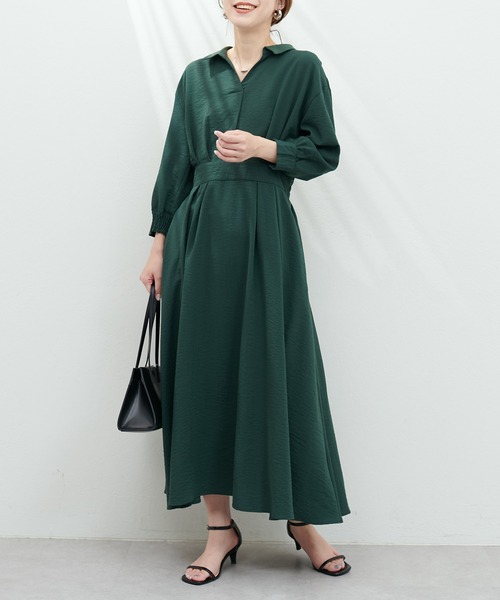 natural couture(ナチュラルクチュール)の「スキッパー衿7分袖ワンピース(ワンピース・レディース・その他2/ブラック/モカ/グリーン/ラベンダー/ドット・FREE)」の22枚目の写真