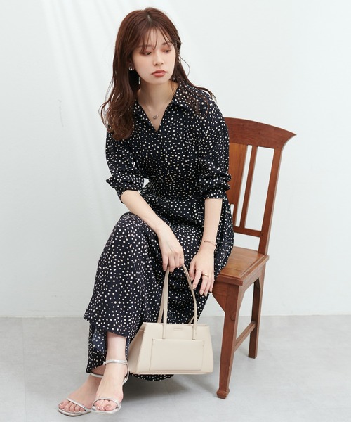 natural couture(ナチュラルクチュール)の「スキッパー衿7分袖ワンピース(ワンピース・レディース・その他2/ブラック/モカ/グリーン/ラベンダー/ドット・FREE)」の19枚目の写真