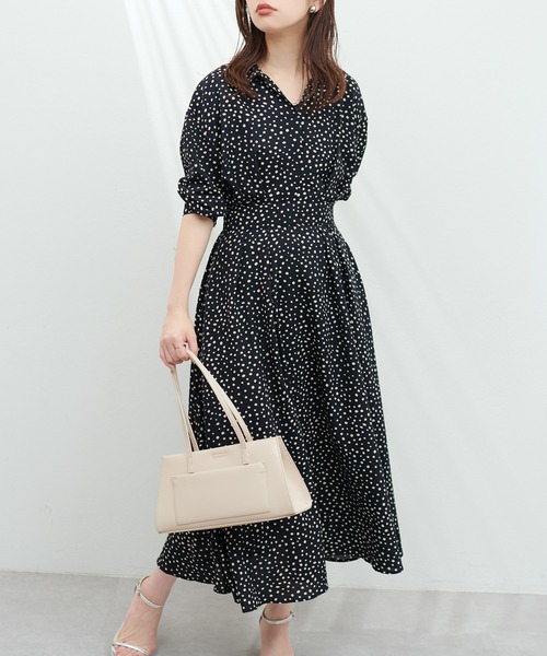 natural couture(ナチュラルクチュール)の「スキッパー衿7分袖ワンピース(ワンピース・レディース・その他2/ブラック/モカ/グリーン/ラベンダー/ドット・FREE)」の16枚目の写真