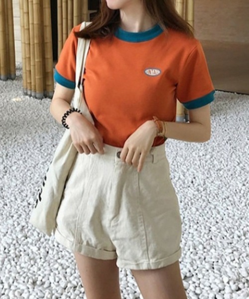 Lilamusant(リラミュゾン)の「【Un】【it】【Lilamusant(リラミュゾン)】配色ワンポイントロゴ半袖リンガーTee(Tシャツ/カットソー・レディース・テラコッタ/アイボリー/ブルー・M/L)」の6枚目の写真