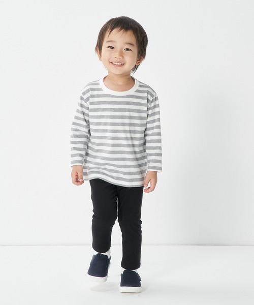 無印良品（ムジルシリョウヒン）の「あたまするっとクルーネック長袖Ｔシャツ（ボーダー）（ベビー）（Tシャツ/カットソー・キッズ・ピンク系/グリーン系4/ブルー系3/ベージュ系5/グレー系その他/ブラック系・100/80/90）」の9枚目の写真
