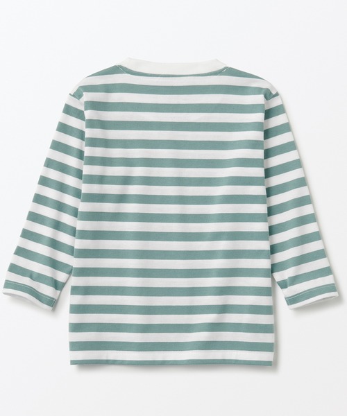 無印良品（ムジルシリョウヒン）の「あたまするっとクルーネック長袖Ｔシャツ（ボーダー）（ベビー）（Tシャツ/カットソー・キッズ・ピンク系/グリーン系4/ブルー系3/ベージュ系5/グレー系その他/ブラック系・100/80/90）」の10枚目の写真
