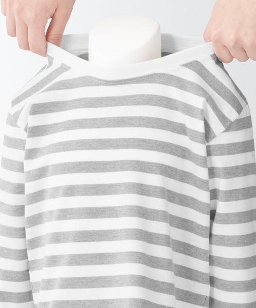 無印良品（ムジルシリョウヒン）の「あたまするっとクルーネック長袖Ｔシャツ（ボーダー）（ベビー）（Tシャツ/カットソー・キッズ・ピンク系/グリーン系4/ブルー系3/ベージュ系5/グレー系その他/ブラック系・100/80/90）」の18枚目の写真
