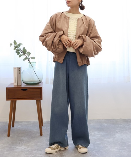 Social GIRL（ソーシャルガール）の「ギャザースリーブノーカラーブルゾン（ノーカラージャケット・レディース・アイボリー/ベージュ/カーキ/ブラック・L/M）」の7枚目の写真