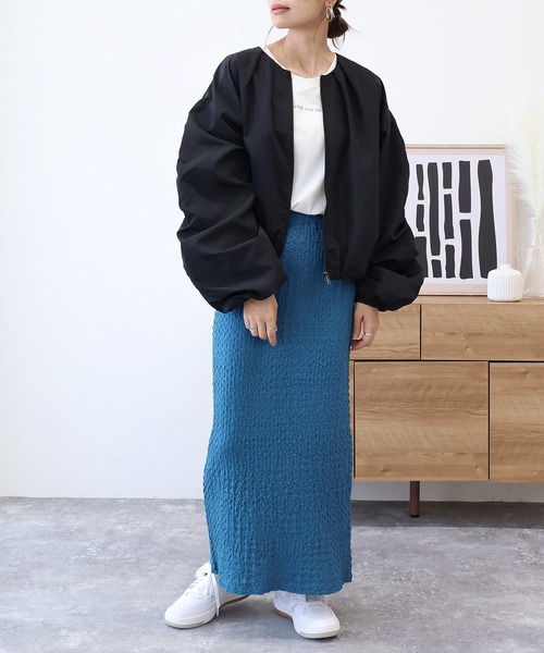 Social GIRL（ソーシャルガール）の「ギャザースリーブノーカラーブルゾン（ノーカラージャケット・レディース・アイボリー/ベージュ/カーキ/ブラック・L/M）」の17枚目の写真