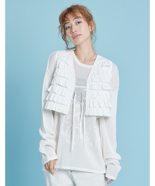 Little sunny bite（リトルサニーバイト）の「【8】【Little sunny bite】Frill vest（ベスト・レディース・ピンク/ホワイト・SMALL/MEDIUM）」の2枚目の写真