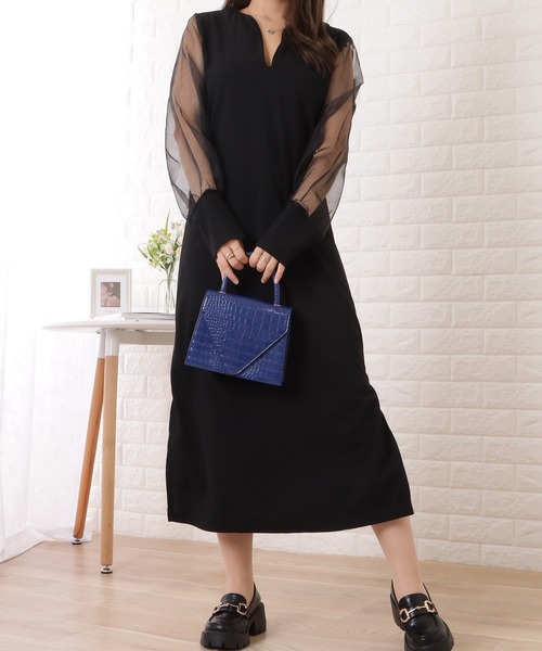 Lace Ladies(レースレディース)の「チュールドッキングスキッパーロングワンピース(ワンピース・レディース・ベージュ/ブラック・M/XL)」の8枚目の写真