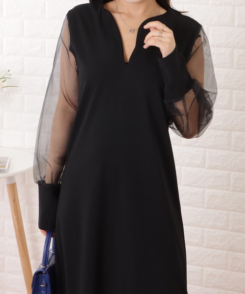 Lace Ladies(レースレディース)の「チュールドッキングスキッパーロングワンピース(ワンピース・レディース・ベージュ/ブラック・M/XL)」の12枚目の写真