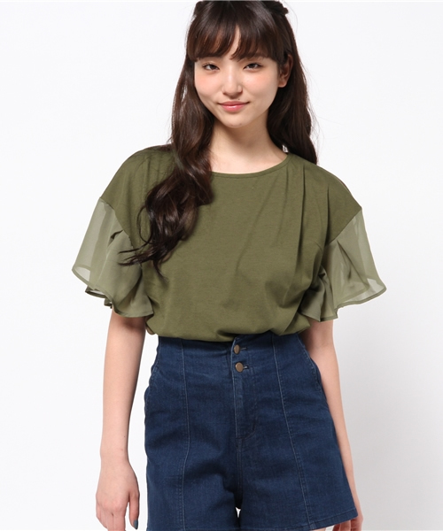 Chico(チコ)の「ラッフル袖TOPS(Tシャツ/カットソー・レディース・ホワイト/モスグリーン・FREE)」の7枚目の写真