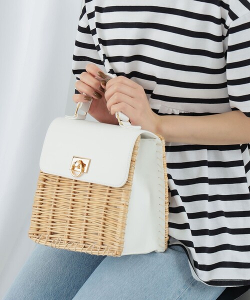 Ray BEAMS（レイビームス）の「Ray BEAMS / 柳 カゴ トートバッグ（かごバッグ・レディース・オフホワイト/ブラック・ONE SIZE）」の4枚目の写真