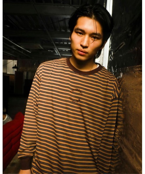 Student Apathy（スチューデントアパシー）の「student apathy border L/S T（Tシャツ/カットソー・メンズ・オフホワイト/ピンク/キャメル・MEDIUM/LARGE）」の2枚目の写真