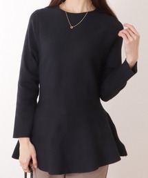 パール付きクルーネックペプラムニットプルオーバー