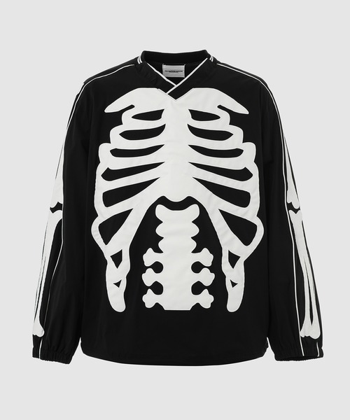 TAKAHIROMIYASHITATheSoloIst.(タカヒロミヤシタザソロイスト)の「back gusset sleeve v-neck football shirt.(bone type01)(その他トップス・メンズ・ブラック×ブラック/ブラック×ホワイト・46/44)」の1枚目の写真