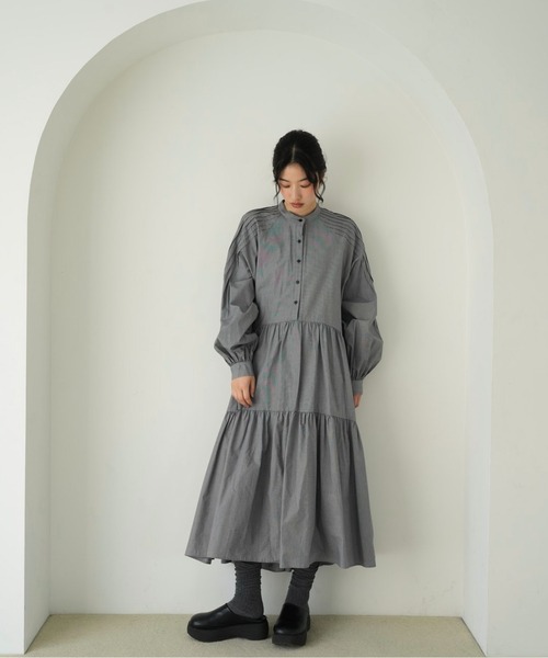 セール】ボリューム ティアード ワンピース プリーツ ロング ドレス