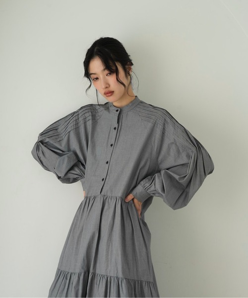 セール】ボリューム ティアード ワンピース プリーツ ロング ドレス