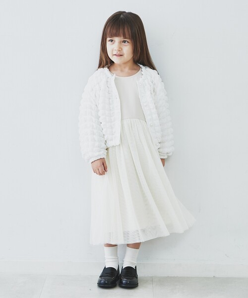 THE SHOP TK （ザ ショップ ティーケー ）の「◆【100-140】パールボタンぽこぽこカーディガン（カーディガン/ボレロ・キッズ・ホワイト系/ブラック・13/12/11/14）」の5枚目の写真