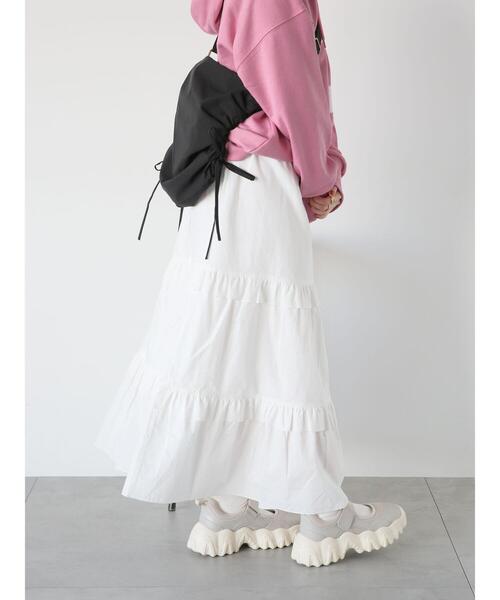 ehka sopo（エヘカソポ）の「ティアードギャザースカート（スカート・レディース・ブラック/オフホワイト/ピンク・F）」の2枚目の写真