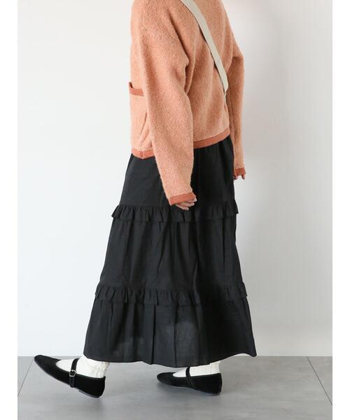 ehka sopo（エヘカソポ）の「ティアードギャザースカート（スカート・レディース・ブラック/オフホワイト/ピンク・F）」の6枚目の写真