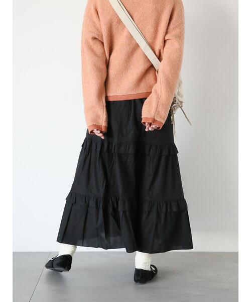 ehka sopo（エヘカソポ）の「ティアードギャザースカート（スカート・レディース・ブラック/オフホワイト/ピンク・F）」の14枚目の写真
