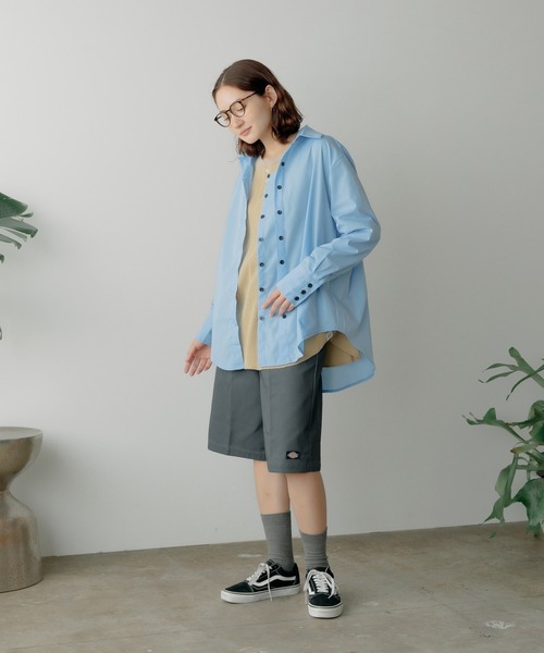 ダブルボタンデザインシャツ ユニセックス オーバーサイズ 無地