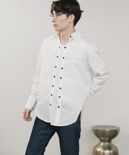 ROOPTOKYO(ループトウキョウ)の「ダブルボタンデザインシャツ ユニセックス オーバーサイズ 無地(シャツ/ブラウス・レディース・ブルー/ホワイト・M/L)」の18枚目の写真