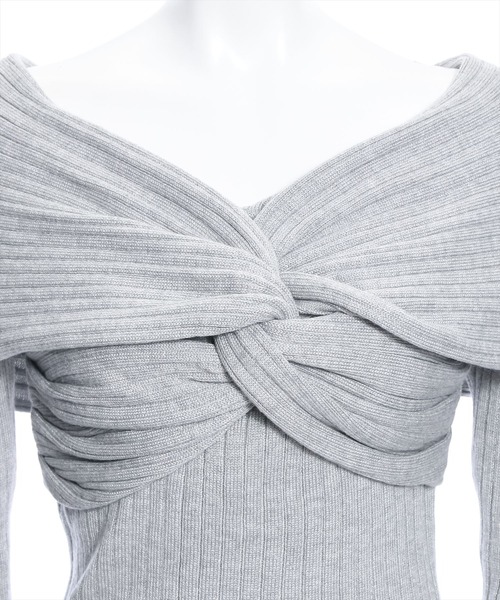 clear（クリア）の「フロントクロスワイドリブ長袖ニットトップス［大人 カジュアル レイヤード］≪再入荷≫（ニット/セーター・レディース・ブラック/オフホワイト/グレー/ピンク・F）」の6枚目の写真