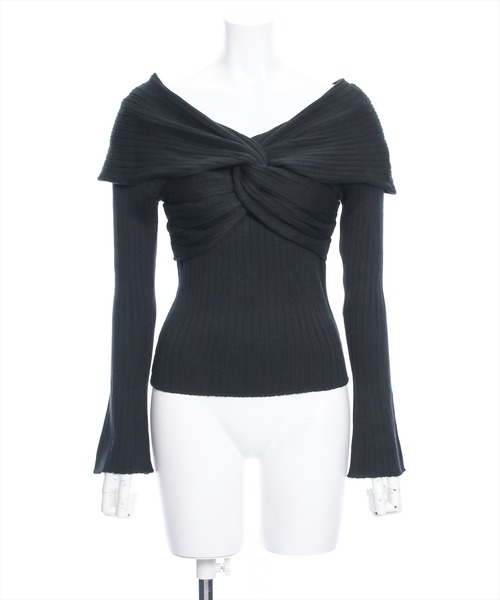 clear（クリア）の「フロントクロスワイドリブ長袖ニットトップス［大人 カジュアル レイヤード］≪再入荷≫（ニット/セーター・レディース・ブラック/オフホワイト/グレー/ピンク・F）」の15枚目の写真