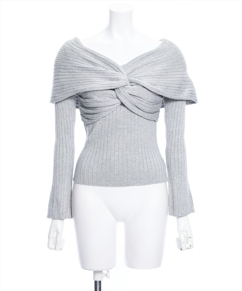 clear（クリア）の「フロントクロスワイドリブ長袖ニットトップス［大人 カジュアル レイヤード］≪再入荷≫（ニット/セーター・レディース・ブラック/オフホワイト/グレー/ピンク・F）」の16枚目の写真