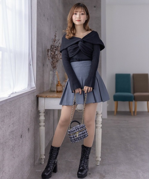 clear（クリア）の「フロントクロスワイドリブ長袖ニットトップス［大人 カジュアル レイヤード］≪再入荷≫（ニット/セーター・レディース・ブラック/オフホワイト/グレー/ピンク・F）」の17枚目の写真