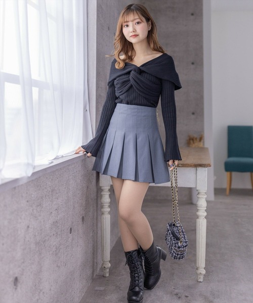 clear（クリア）の「フロントクロスワイドリブ長袖ニットトップス［大人 カジュアル レイヤード］≪再入荷≫（ニット/セーター・レディース・ブラック/オフホワイト/グレー/ピンク・F）」の18枚目の写真