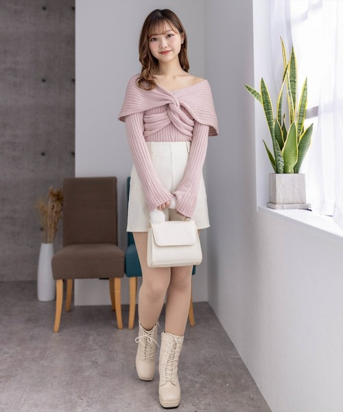 clear（クリア）の「フロントクロスワイドリブ長袖ニットトップス［大人 カジュアル レイヤード］≪再入荷≫（ニット/セーター・レディース・ブラック/オフホワイト/グレー/ピンク・F）」の21枚目の写真